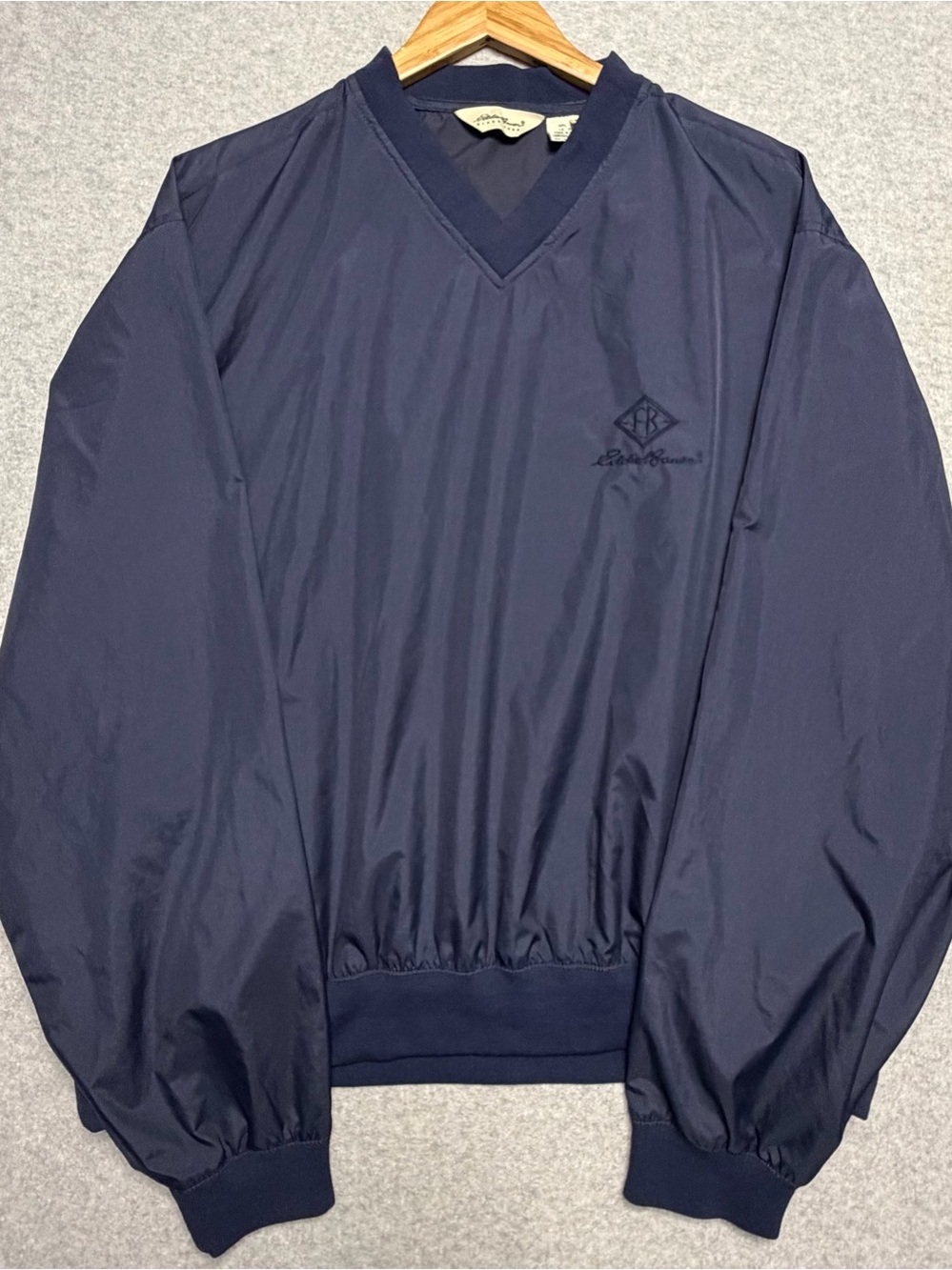 Vintage Eddie Bauer Men’s XL V-Neck Windshirt Pullover Windbreaker Navy Blue